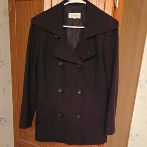 Calvin Klein Women's Brown Wool Blend Peacoat